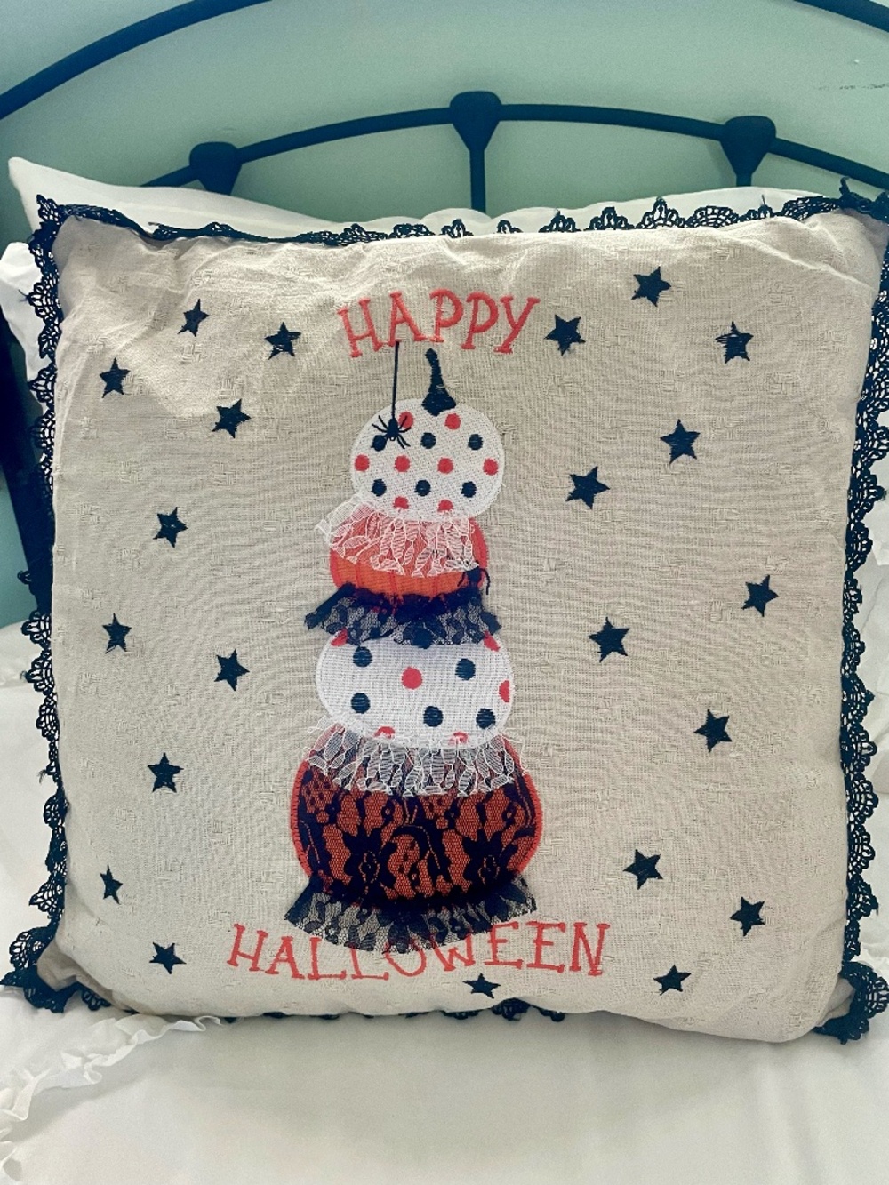 Happy Halloween Lace Ruffle Throw Pillow - Excellent Condition